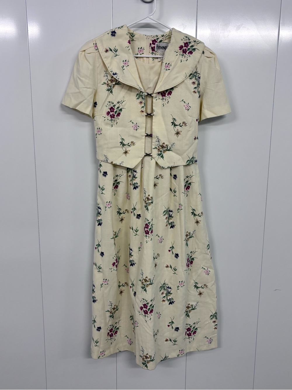 Periwinkle Vintage Floral Midi Dress & Jacket Set Size 16 Cottagecore Hook Close